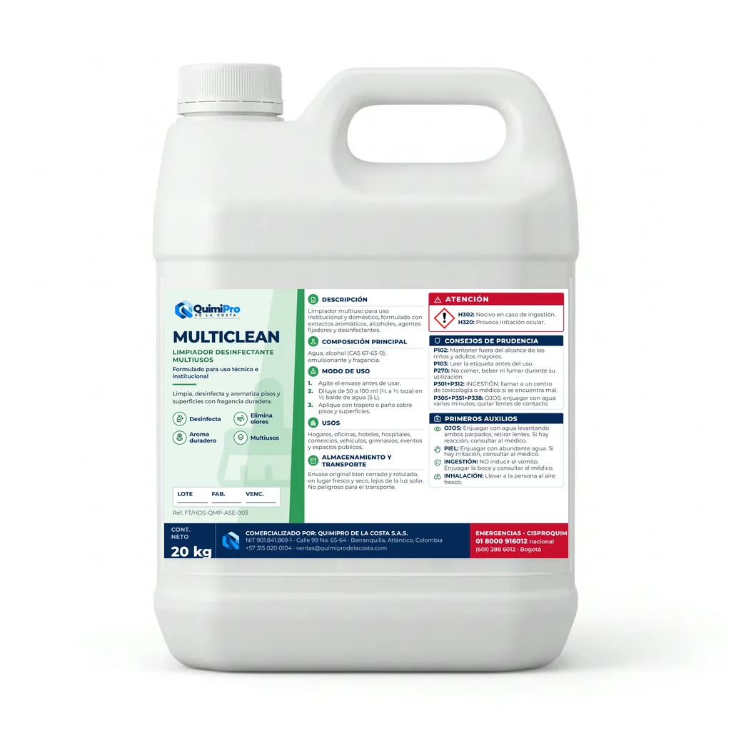Envase de 20 kg de Multiclean Desinfectante con su etiqueta