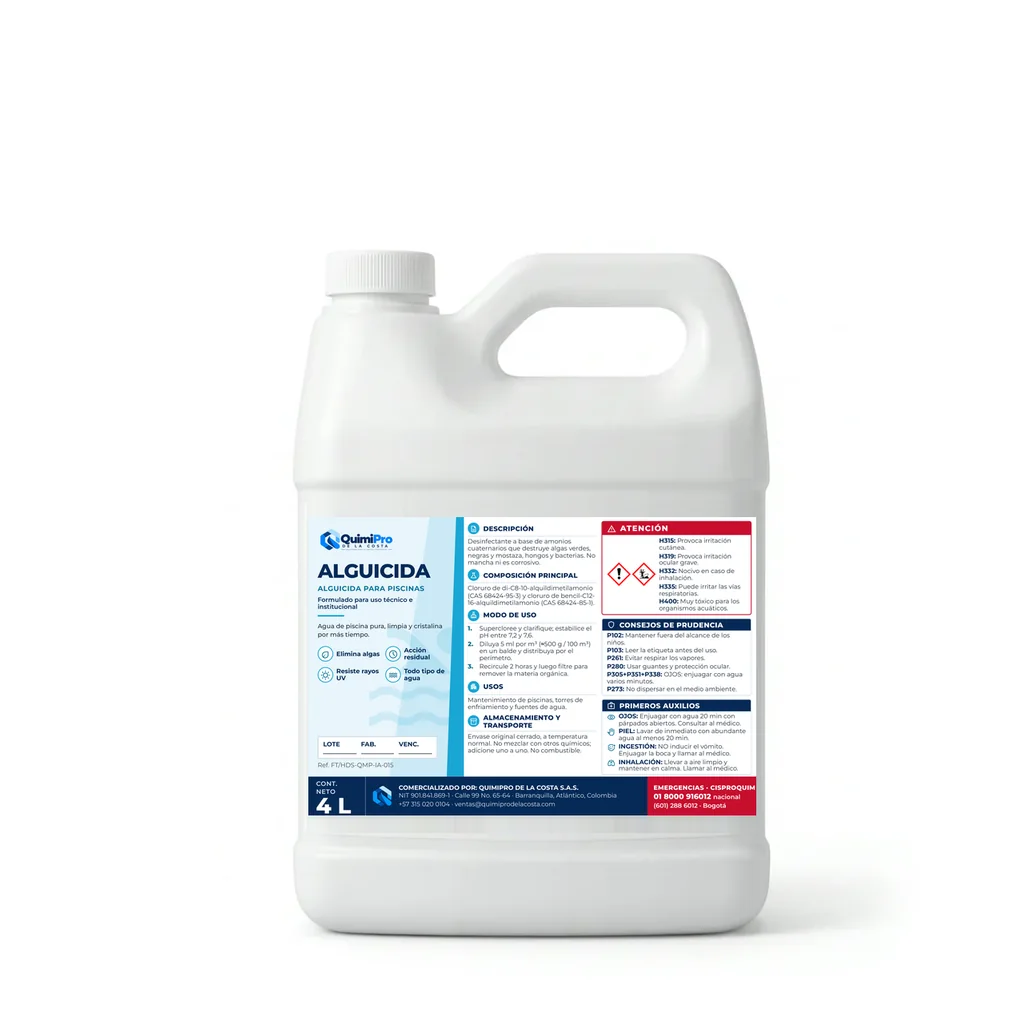 Envase de 4 L de Alguicida con su etiqueta
