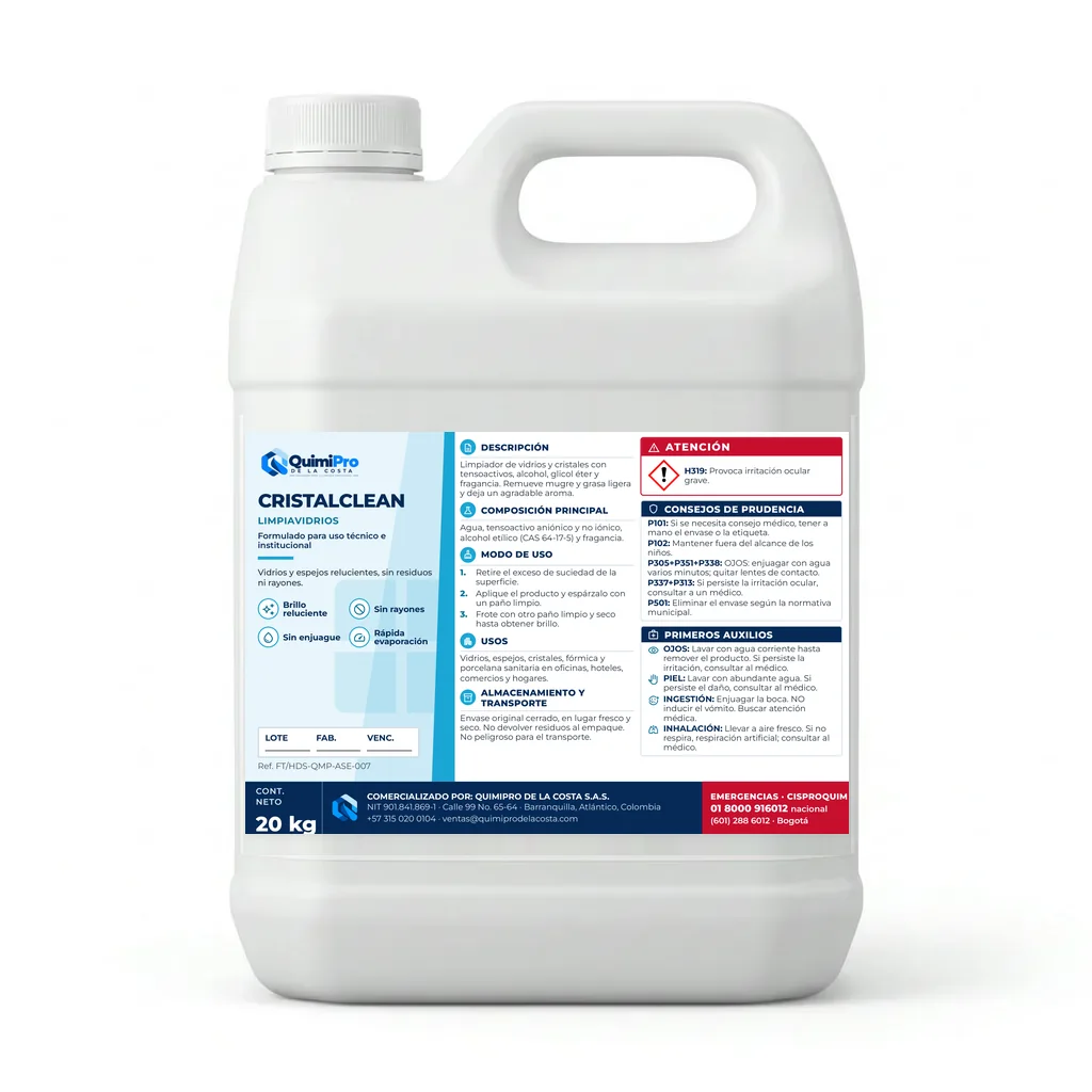 Envase de 20 kg de CristalClean con su etiqueta