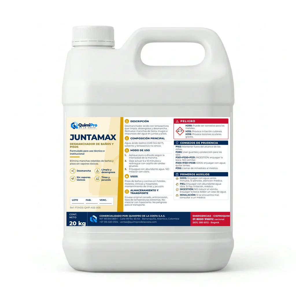 Envase de 20 kg de JUNTAMAX Desmanchador con su etiqueta